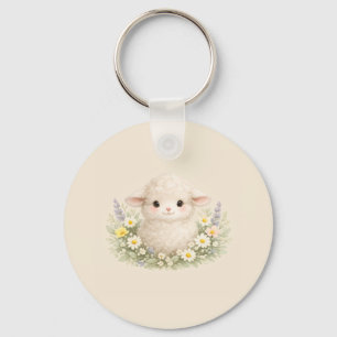 Whimsical Sheep and Wildflowers for a Charming Keychain