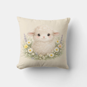 Whimsical Sheep and Wildflowers for a Charming Throw Pillow
