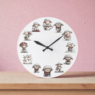 Whimsical Sheep Farm Animal Large Clock