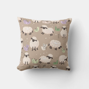 Whimsical Sheep Meadow Throw Pillow