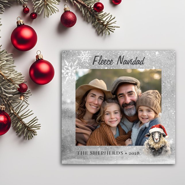 Whimsical Sheep Photo Flat Square Holiday Card (Fleece Navidad Square Photo Christmas Card)