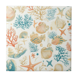 Whimsical Shells & Coral with Soft Blue Accents Tile
