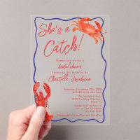Whimsical She's a Catch Red Coastal Bridal Shower