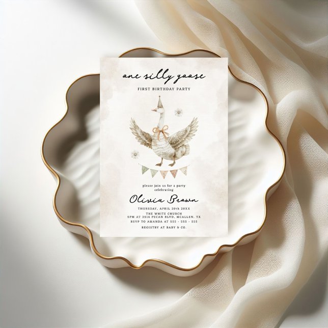 Whimsical Silly Goose 1st Birthday Invitation (Creator Uploaded)