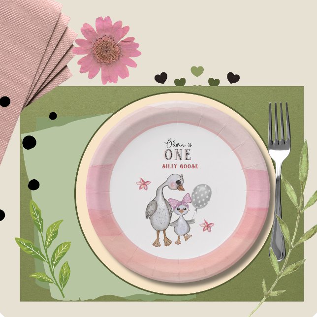 Whimsical Silly Goose 1st Birthday Paper Plates  (Whimsical Silly Goose 1st Birthday Paper Plates )