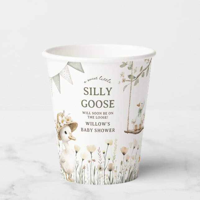 Whimsical Silly Goose Baby Shower Paper Cups (Front)