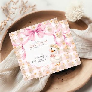 Whimsical Silly Goose Pink Gingham Baby Shower Napkin