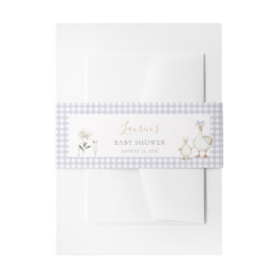 Whimsical Silly Goose Purple Gingham Baby Shower Invitation Belly Band
