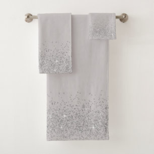 Whimsical Silver Glitter on Silver Bath Towel Set