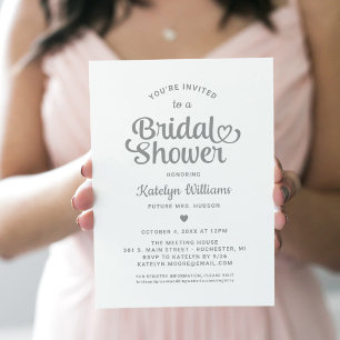 Whimsical Silver Heart Script Bridal Shower Invitation