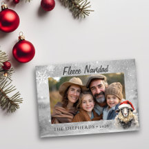 Whimsical Silver Sheep Photo Flat Holiday Card