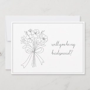 whimsical simple bow & flower bridesmaid proposal  card