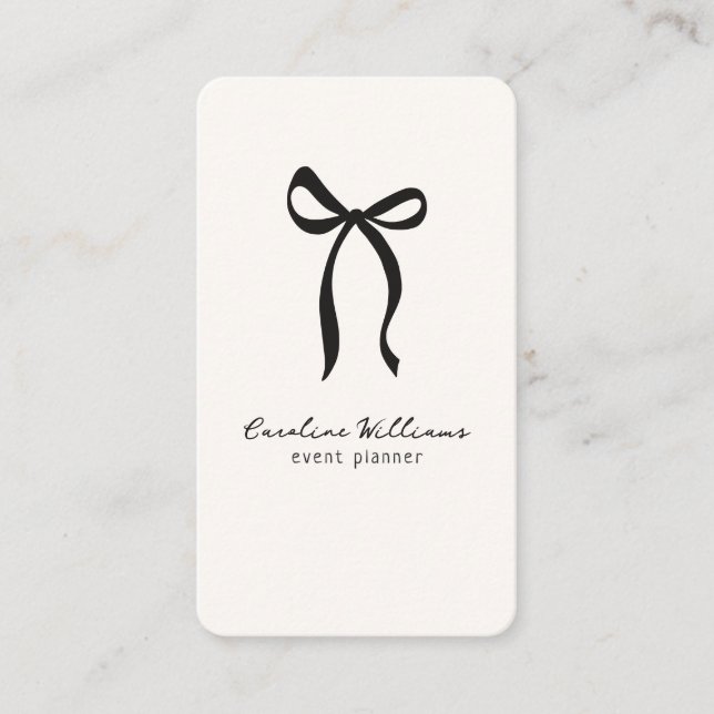 Whimsical simple bow, QR code Event Planning  Business Card (Front)