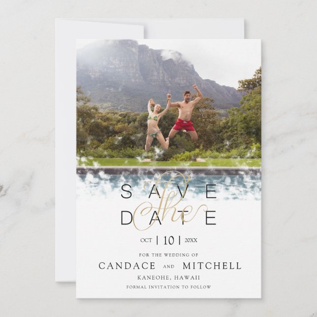 Whimsical Simple Elegant Photo Funny Couple Save The Date (Front)
