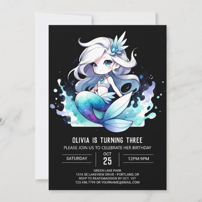 Whimsical Simple Mermaid Birthday Invitation (Front)