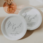 Whimsical Simple Neutral It's a Girl! Baby Shower Paper Plate<br><div class="desc">Introducing our whimsical simple neutral it's a girl! baby shower paper plates perfect for any season, whether it's fall, winter, spring, or summer! This plate has a boho-chic vibe with modern, elegant calligraphy and a minimalist black-and-white design. It's pretty and unique, with a touch of vintage shabby chic. Plus, it's...</div>