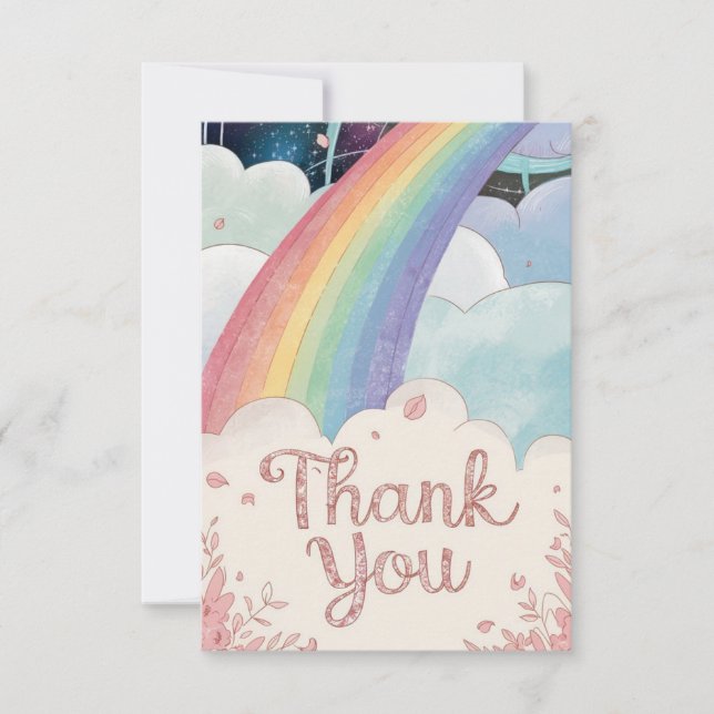 Whimsical Simple Rainbow and Clouds Thank You Card (Front)