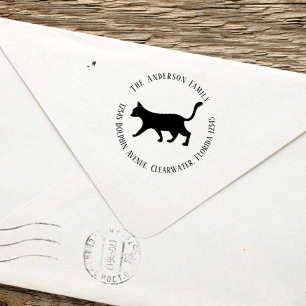 Whimsical Simple Return Address Black Cat Kitten Self-inking Stamp