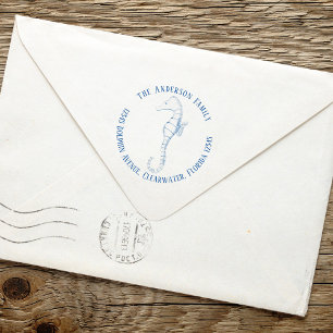 Whimsical Simple Return Address Ocean Seahorse Self-inking Stamp