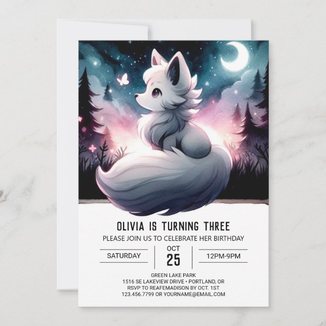 Whimsical Simple Wolf Birthday Invitation (Front)
