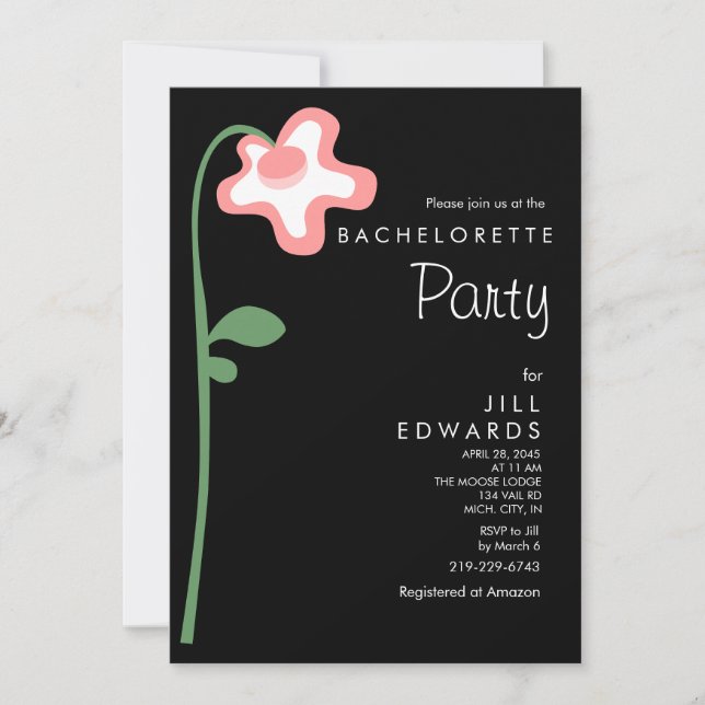 Whimsical Single Flower Wedding Bachelorette Party Invitation (Front)