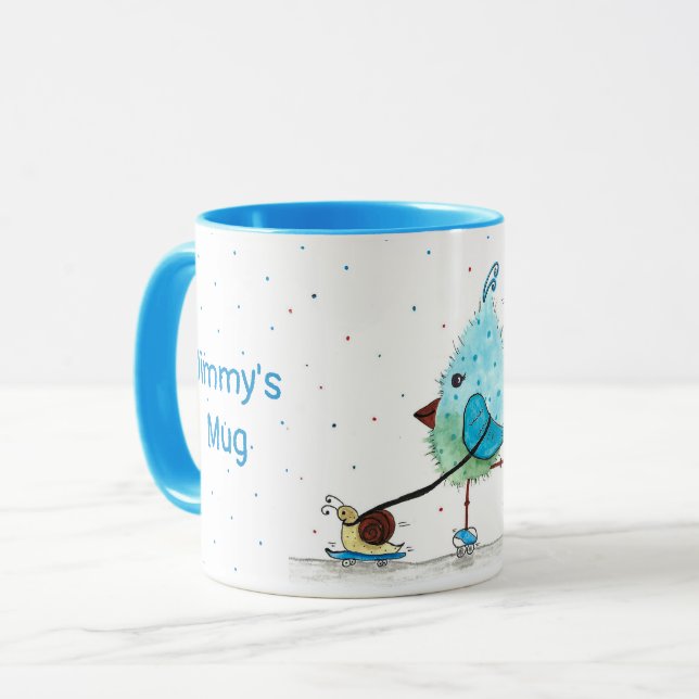 Whimsical Skating Bird Mug for Boys (Front Left)