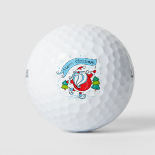 Whimsical Skating Santa Claus Merry Christmas Golf Balls
