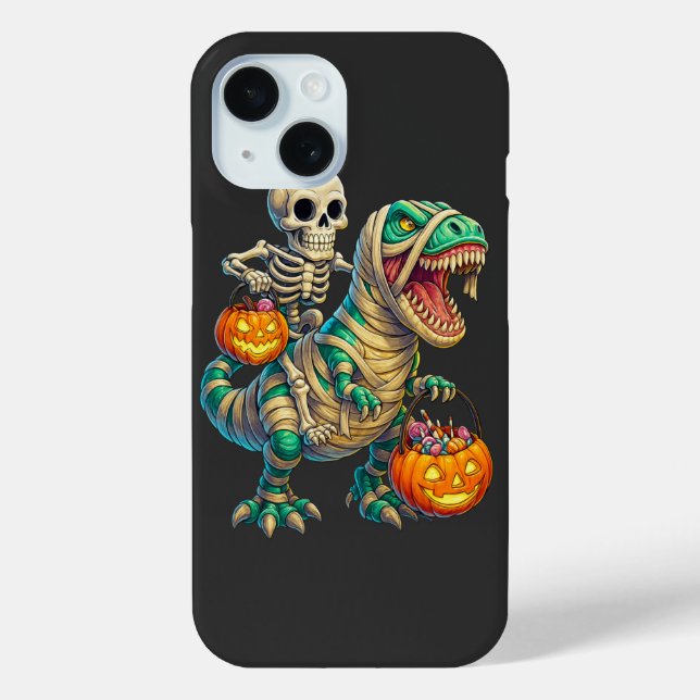 Whimsical Skeleton Riding Mummy T-Rex Halloween  Case-Mate iPhone Case (Back)