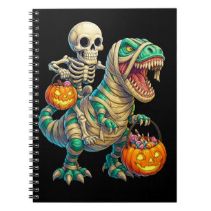 Whimsical Skeleton Riding Mummy T-Rex Halloween  Notebook