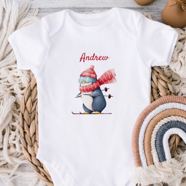 Whimsical Ski Penguin Baby Bodysuit (Creator Uploaded)