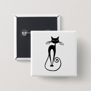 Whimsical Skinny Black Cat 2 Inch Square Button