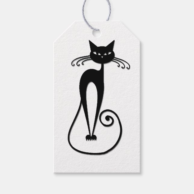 Whimsical Skinny Black Cat Gift Tags (Front)