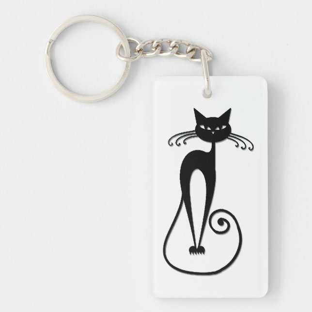 Whimsical Skinny Black Cat Keychain (Front)