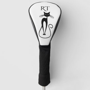 Whimsical Skinny Black Cat Monogram Golf Head Cover