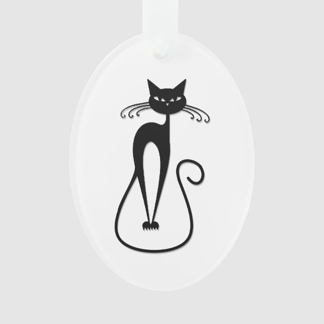 Whimsical Skinny Black Cat Ornament (Front)