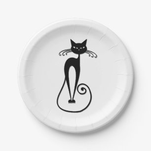 Whimsical Skinny Black Cat Paper Plate