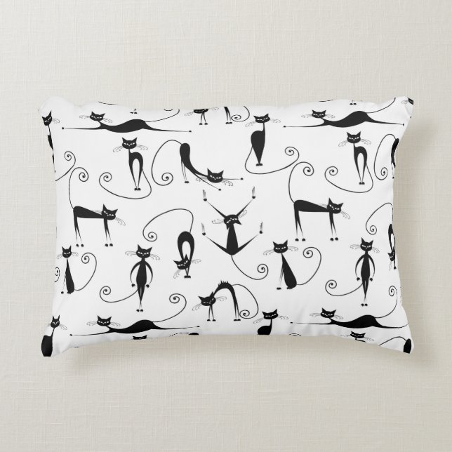 Whimsical Skinny Black Cat Pattern Accent Pillow (Front)