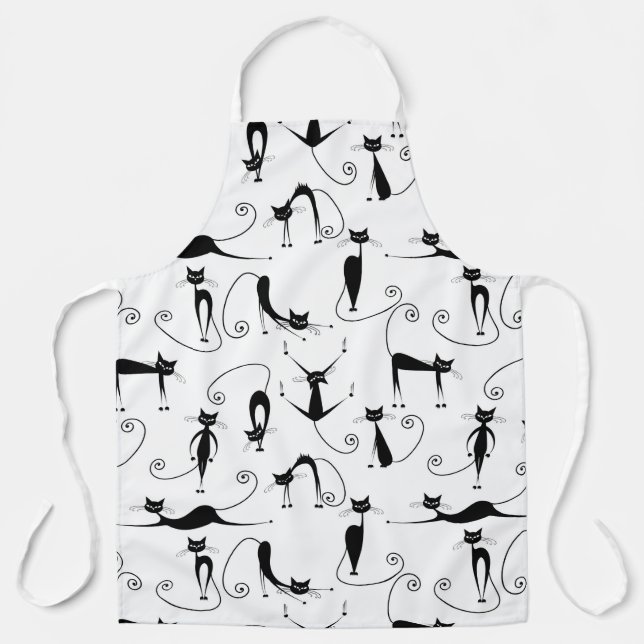 Whimsical Skinny Black Cat Pattern Apron (Front)