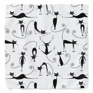 Whimsical Skinny Black Cat Pattern Bandana