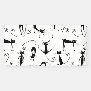 Whimsical Skinny Black Cat Pattern Banner