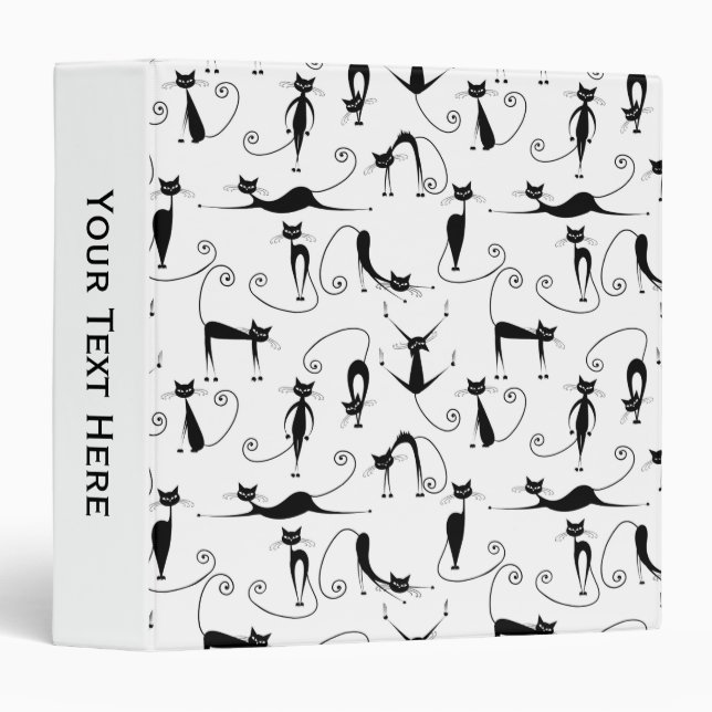 Whimsical Skinny Black Cat Pattern Binder (Front/Spine)