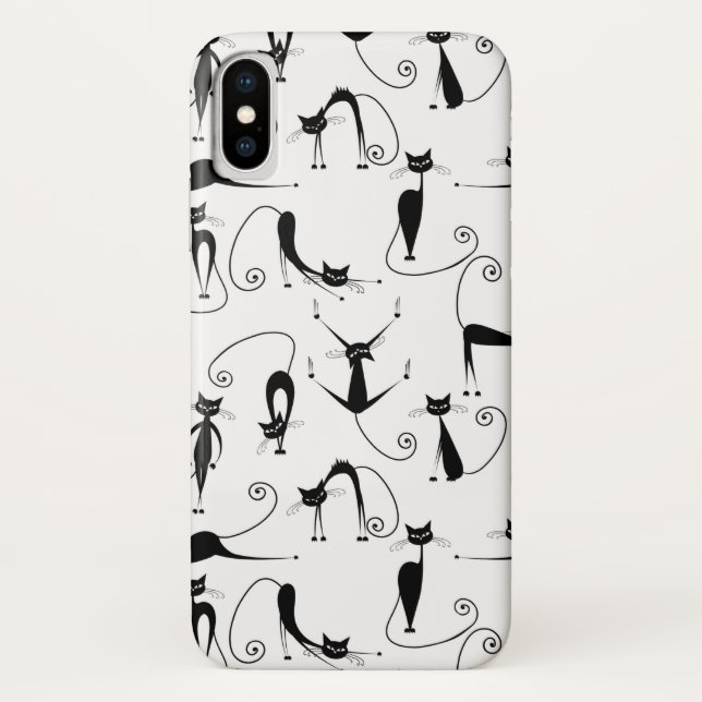 Whimsical Skinny Black Cat Pattern Case-Mate iPhone Case (Back)