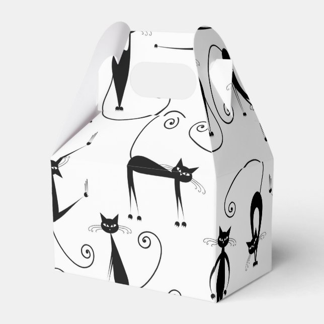 Whimsical Skinny Black Cat Pattern Favor Box (Front Side)