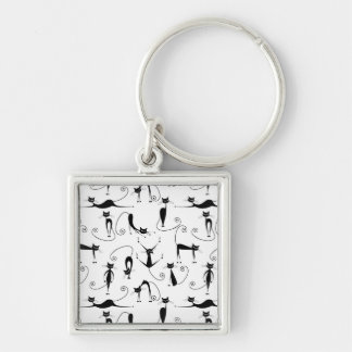 Whimsical Skinny Black Cat Pattern Keychain