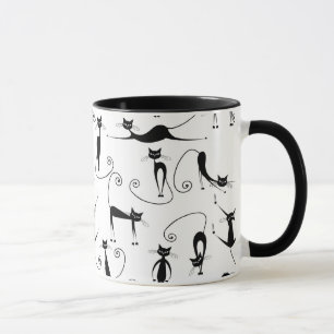 Whimsical Skinny Black Cat Pattern Mug