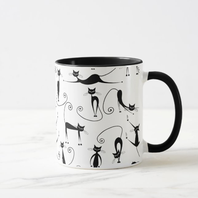 Whimsical Skinny Black Cat Pattern Mug (Right)