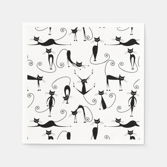 Whimsical Skinny Black Cat Pattern Napkin (Front)