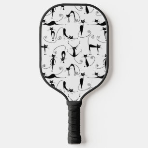 Whimsical Skinny Black Cat Pattern Pickleball Paddle