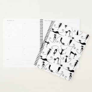 Whimsical Skinny Black Cat Pattern Planner