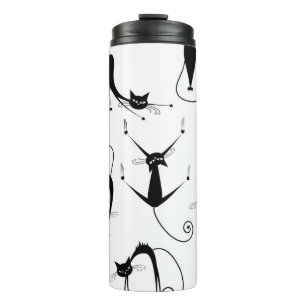 Whimsical Skinny Black Cat Pattern Thermal Tumbler